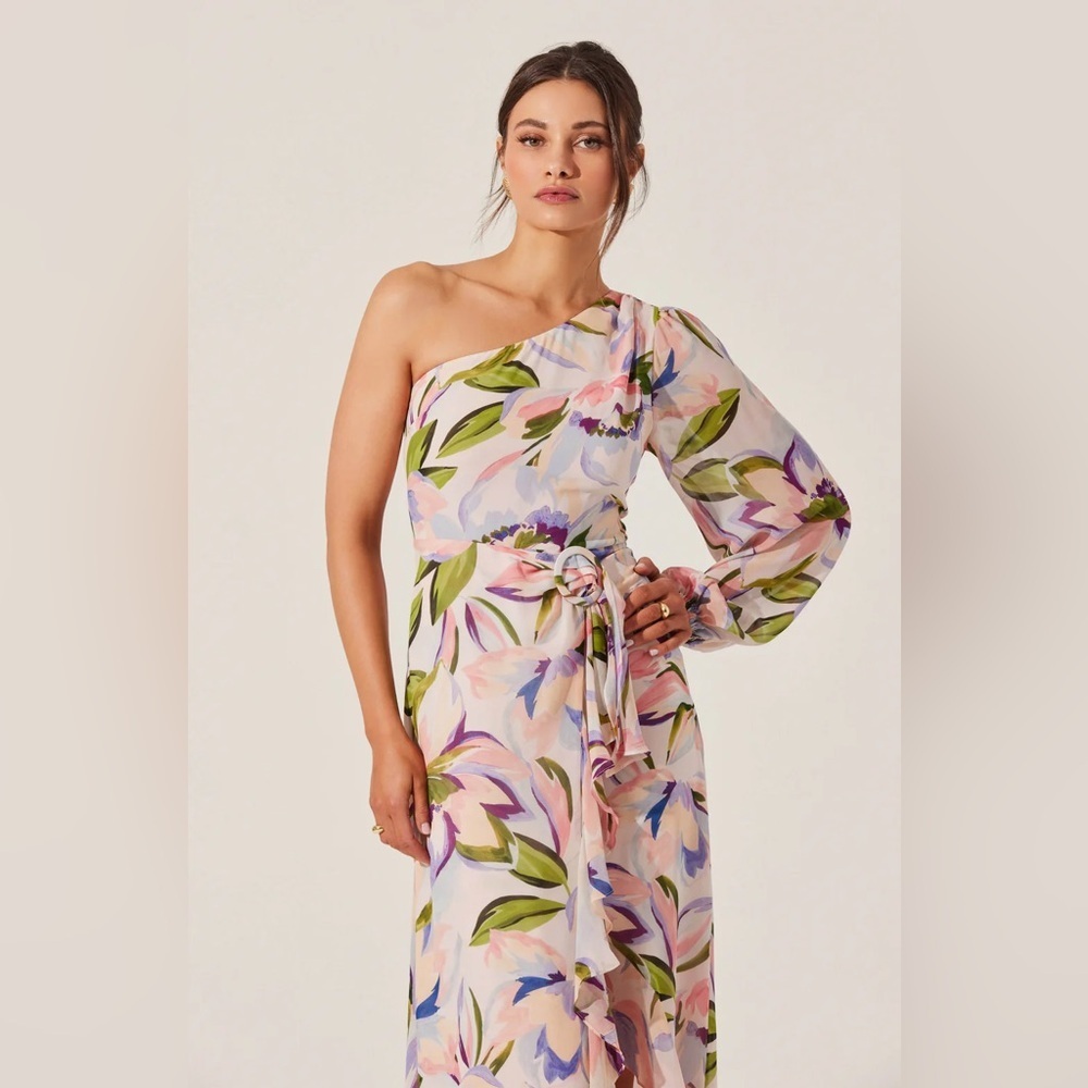 NWT ASTR The Label Sandersonia Pink Floral One Shoulder Dress Size Small - Picture 5 of 11